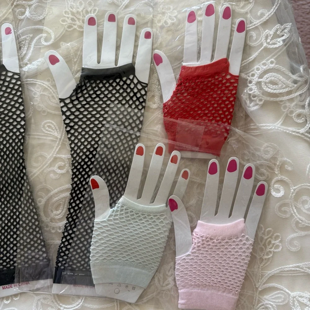 Black and White Fingerless Knit Gloves with Ribbed Cuffs